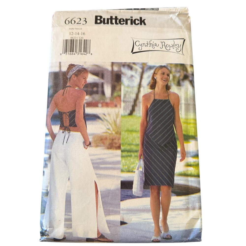 Butterick 6623 Cynthia Rowley Wide Leg Slit Pants Handkerchief Top 12 14 16 NEW
